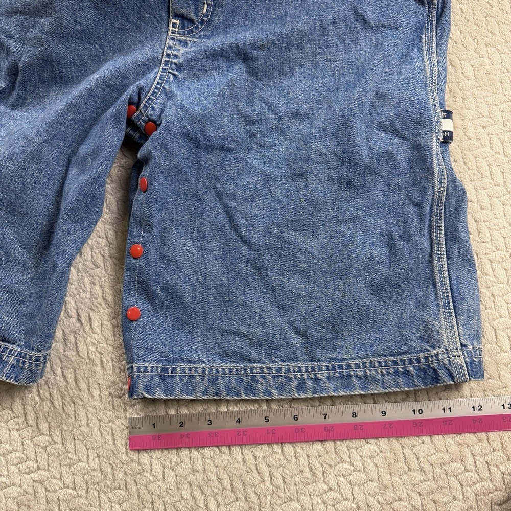 Vintage Tommy Hilfiger Denim Shortalls Womens Large Blue Logo Straps 90s Y2K - Picture 14 of 16